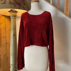 Henri Bendel Cropped Garnet Ribbed Sweater